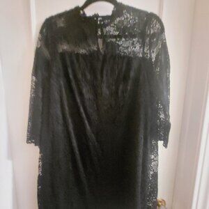 F&F Black Floral Lace Shift Dress - Size 10